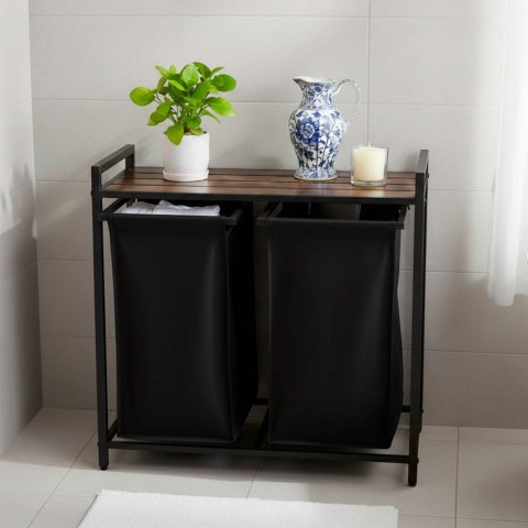 Kosz na pranie bieliznę 2 komory z półką blatem pojemnik loft 76l