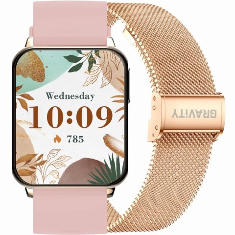 Smartwatch Gravity Różowe Złoto Różowy 2 Paski GT17-1