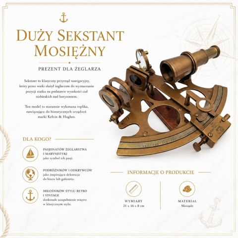 Duży Sekstant Mosiężny - Prezent dla Żeglarza - NSHB