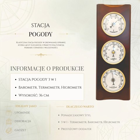 Elegancka Stacja Pogody - Barometr Termometr Higrometr 36cm Retro - YG336