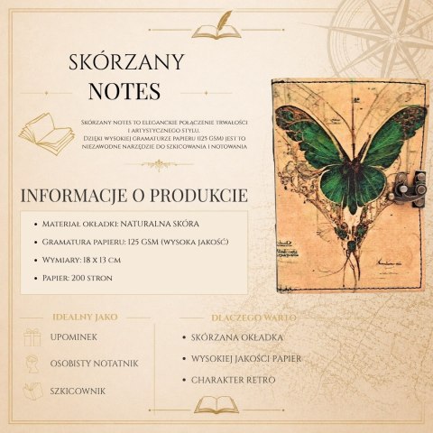 Notes Skórzany Retro Motyl - Skóra Kozia 200 stron - AH20